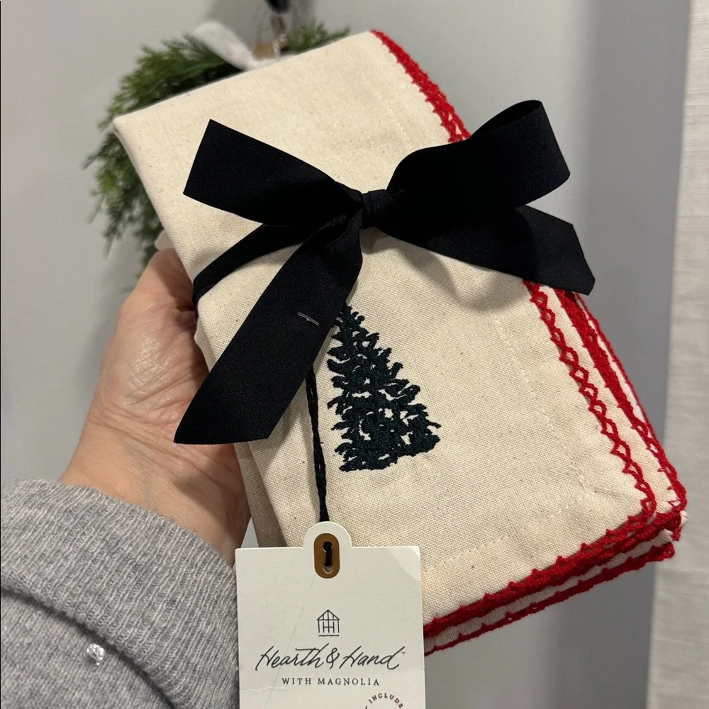4pc Trim Cloth Napkins Natural/Red - Hearth & Hand™ with Magnolia